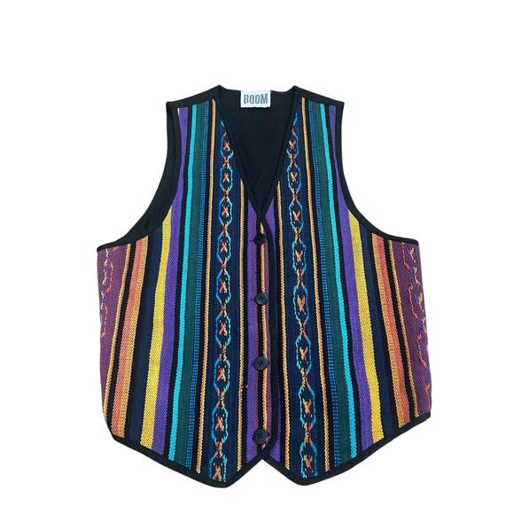Vintage 90s Rainbow Southwestern Striped Vest Festival Waistcoat / Medium - - Picture 1 of 5